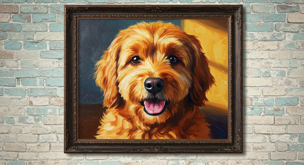 Custom portrait of a dog on adoption day