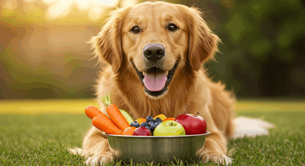 Can Dogs Eat French Fries? The Truth Every Pet Parent Needs 3 Dog eating healthy fruits and veggies