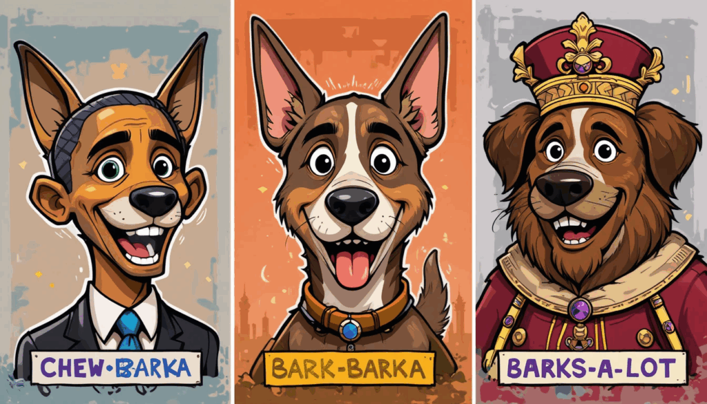 175 Hilarious Dog Names That’ll Make You Giggle 6 Cartoon dogs with funny pun names like Bark Obama and Chewbarka