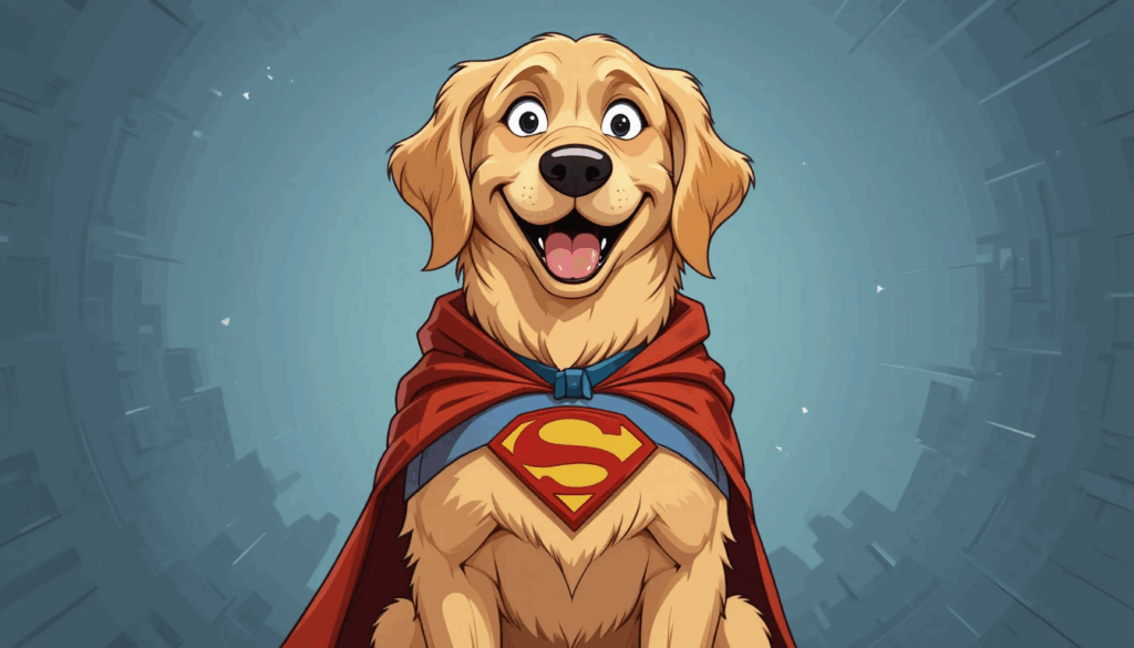 175 Hilarious Dog Names That’ll Make You Giggle 2 Funny male dog wearing a superhero cape looking silly